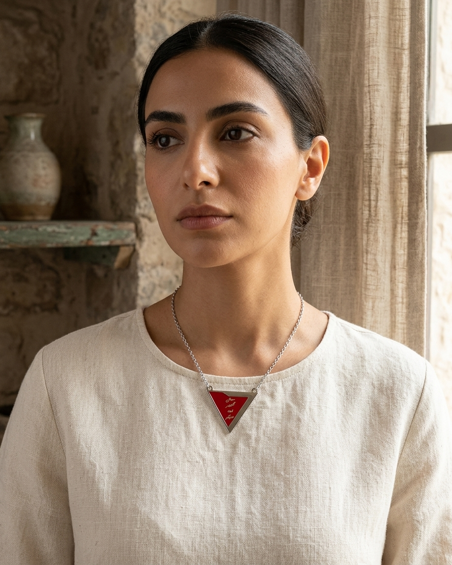 October's Curse Red Triangle Palestine Necklace Silver
