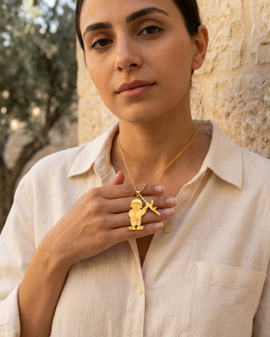 Handala Rifle Palestine Necklace Gold