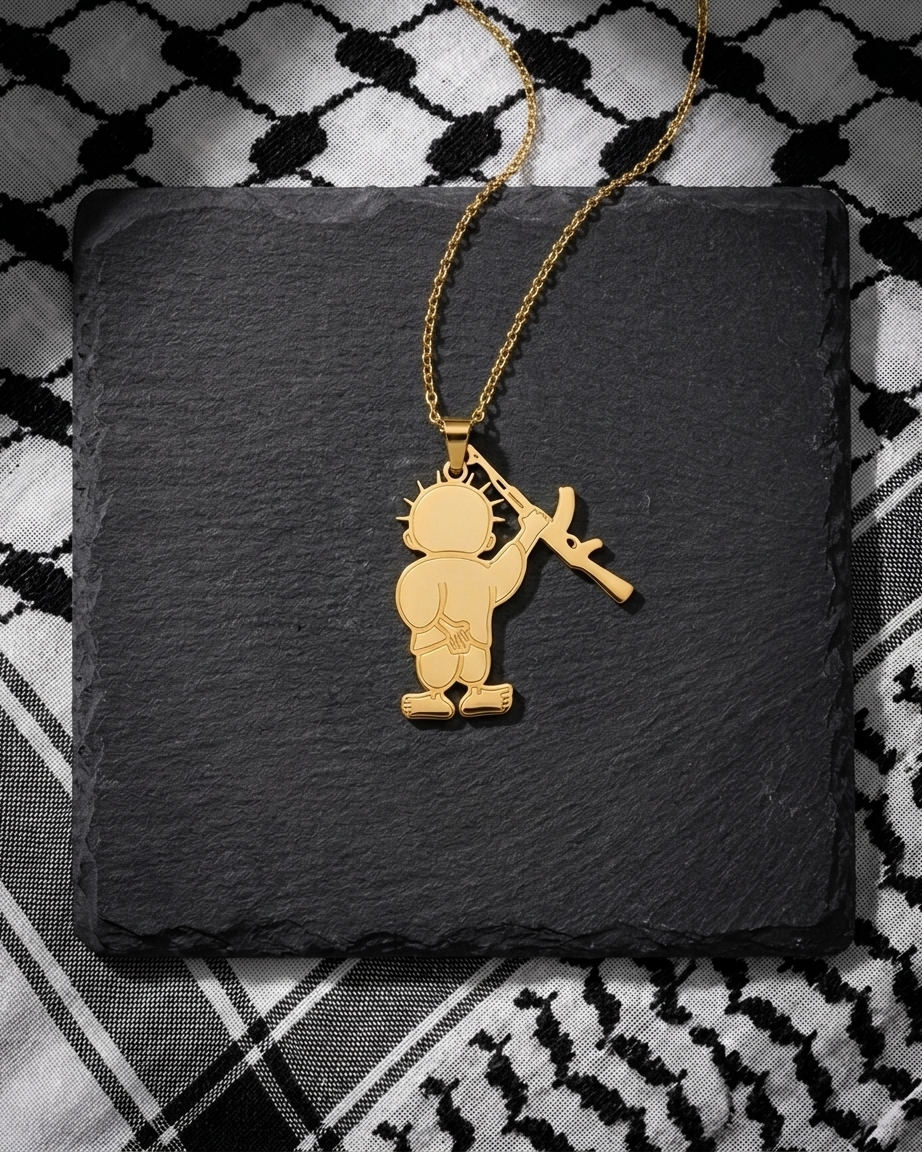 Handala Rifle Palestine Necklace Gold
