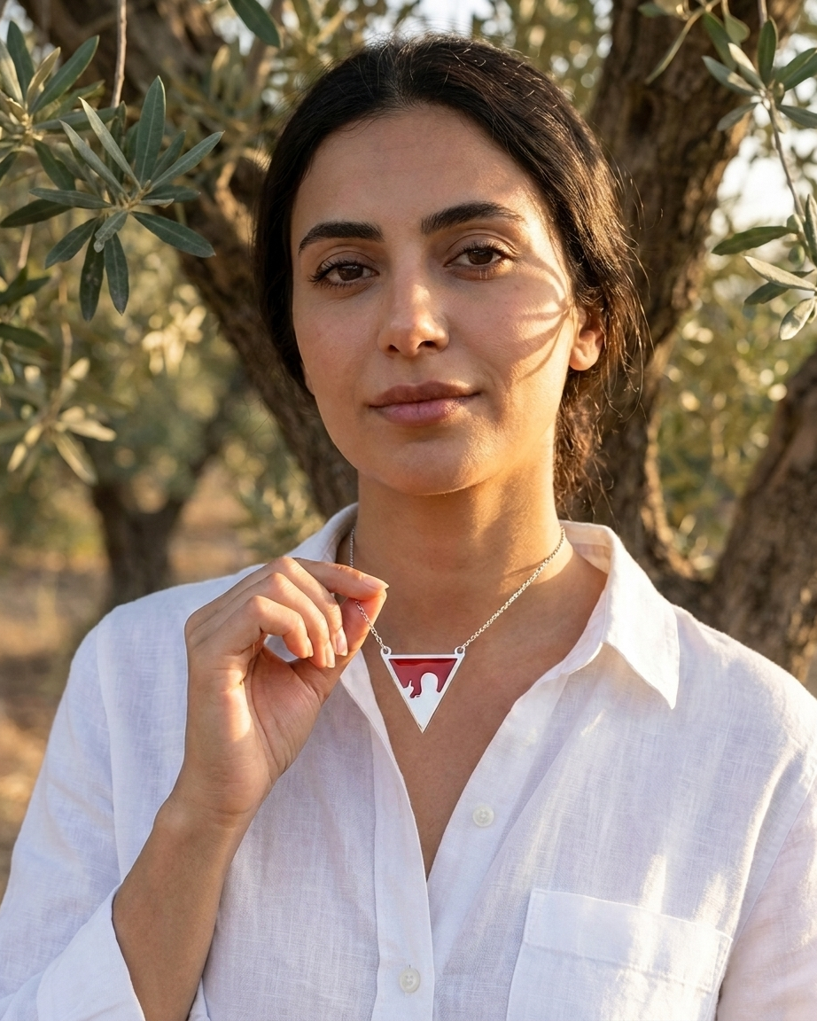 Spokesman Red Triangle Palestine Necklace Silver