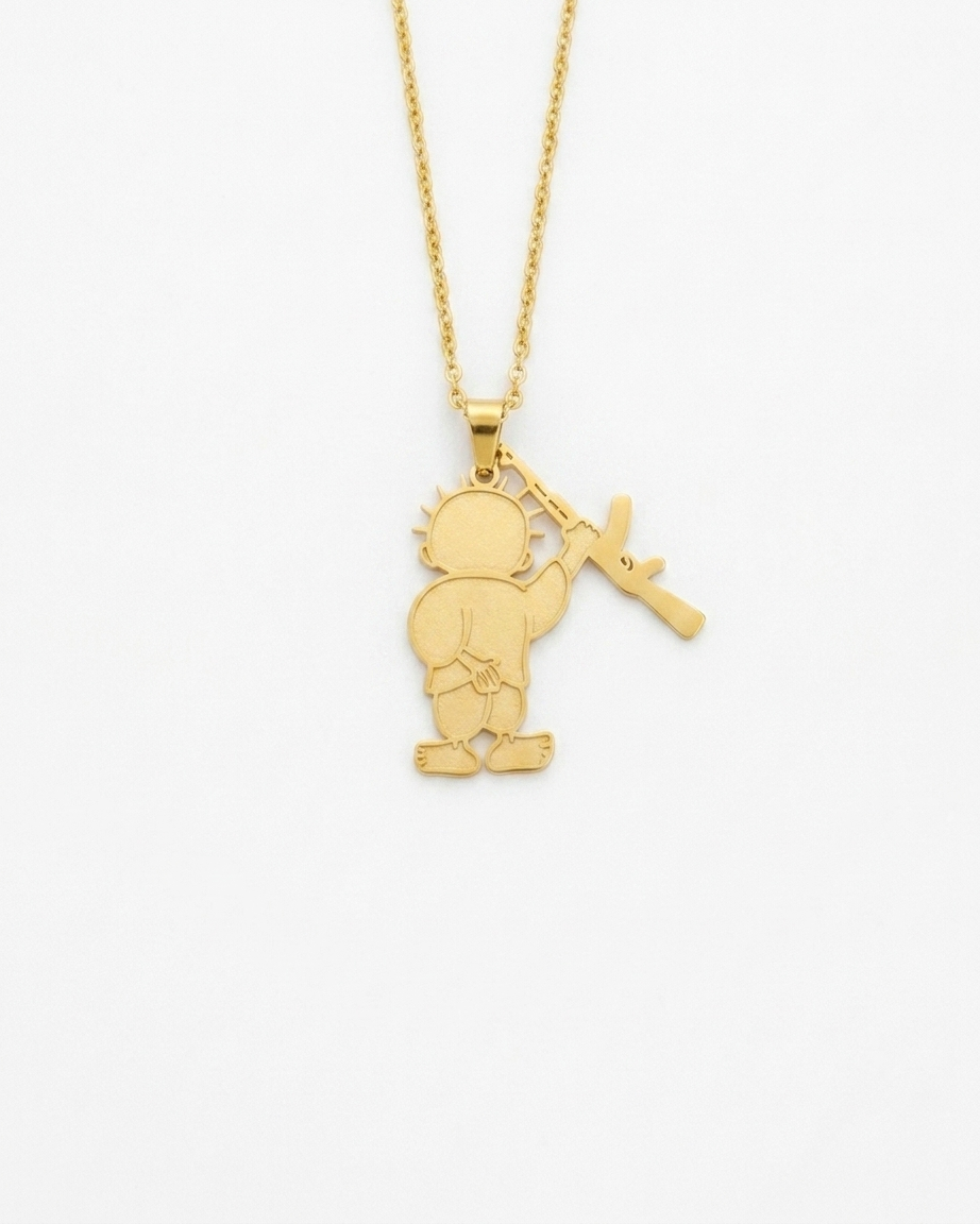 Handala Rifle Palestine Necklace Gold