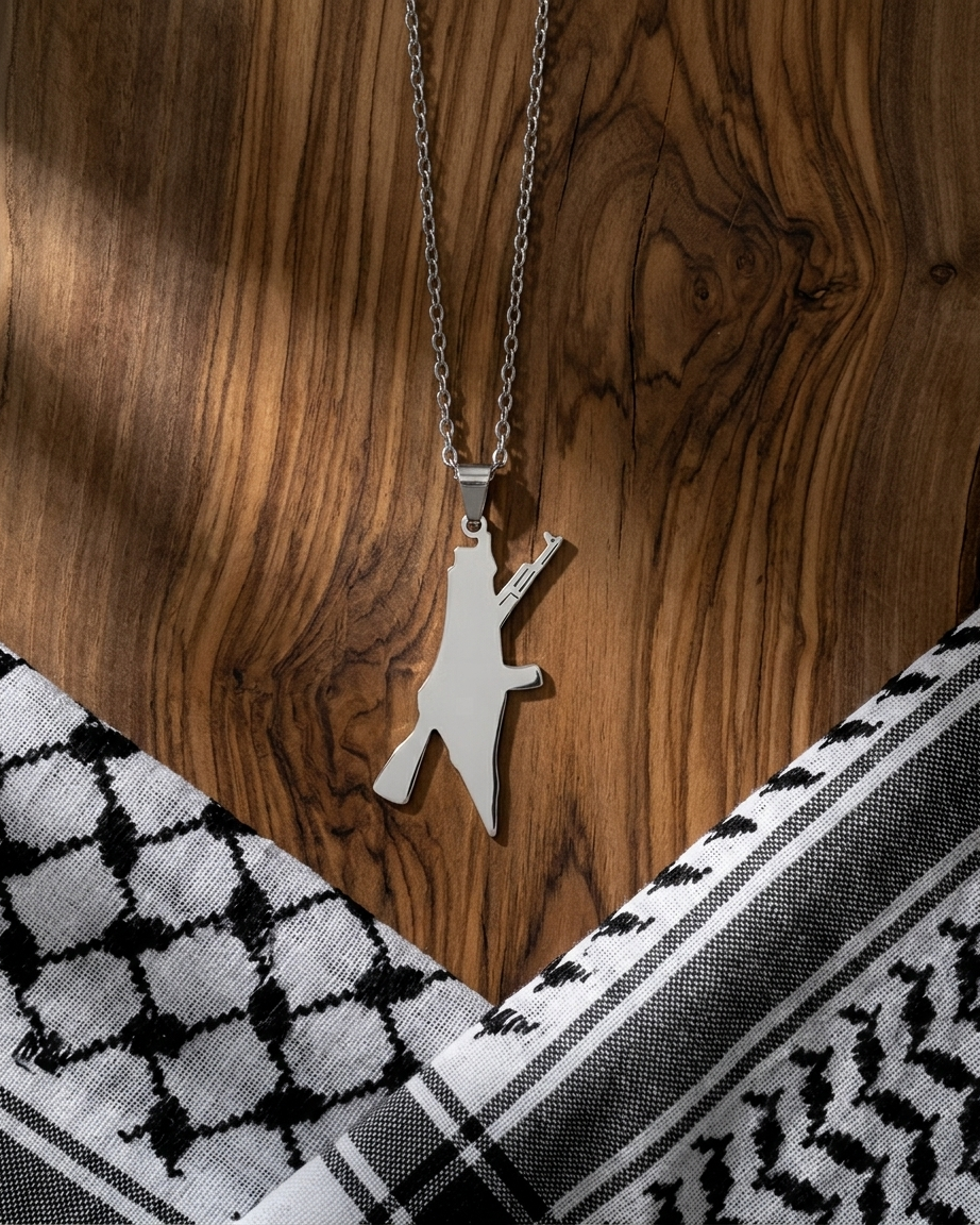 Palestine Rifle Necklace Silver