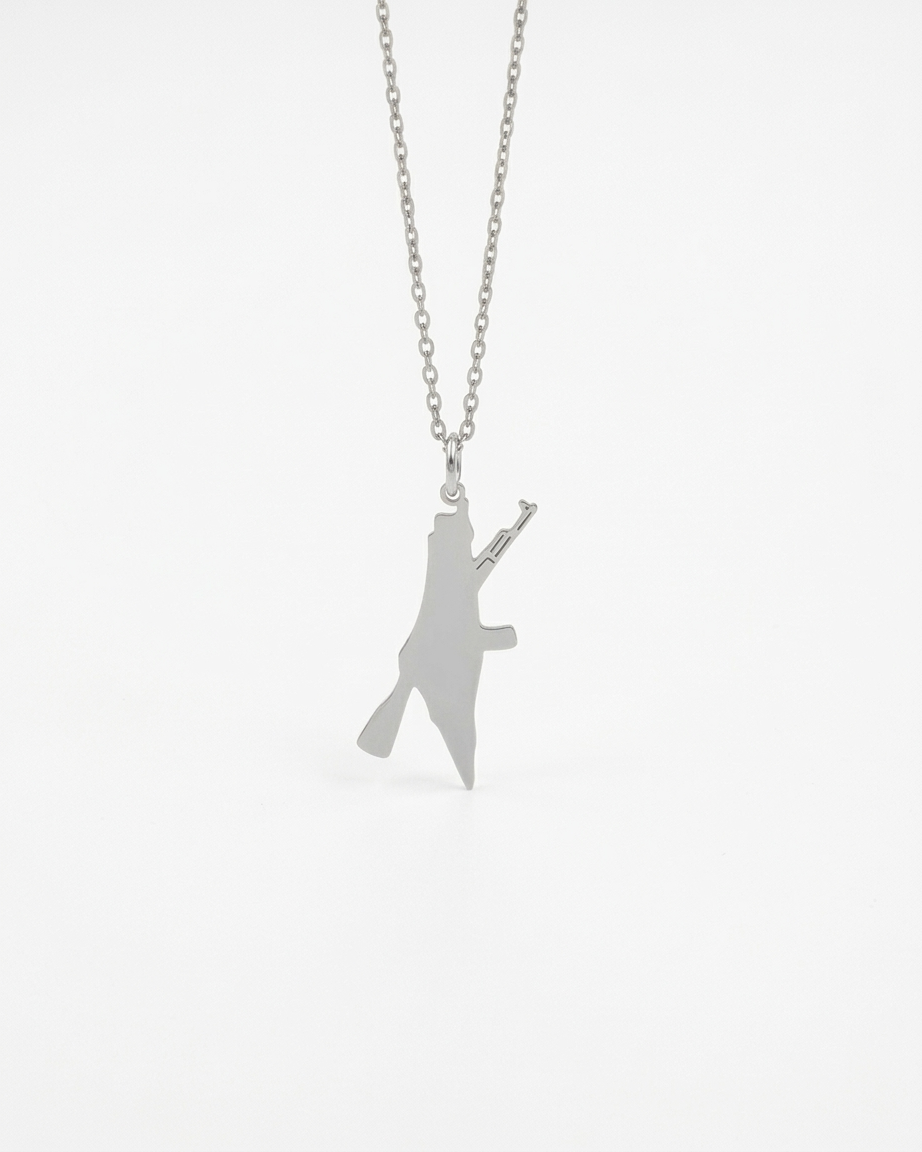Palestine Rifle Necklace Silver