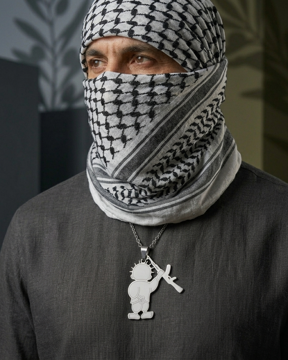 Handala Rifle Palestine Necklace Silver