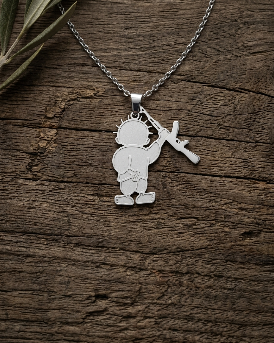 Handala Rifle Palestine Necklace Silver