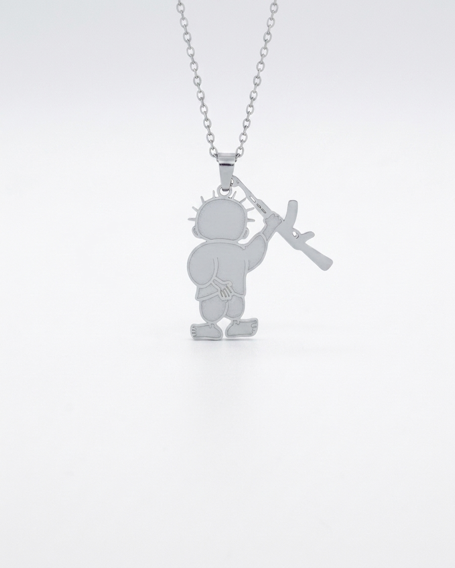 Handala Rifle Palestine Necklace Silver